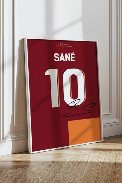 Base Concept Leroy Sane 10 İmza Baskılı Poster Tablo (Doğal Ahşap Çerçeveli)