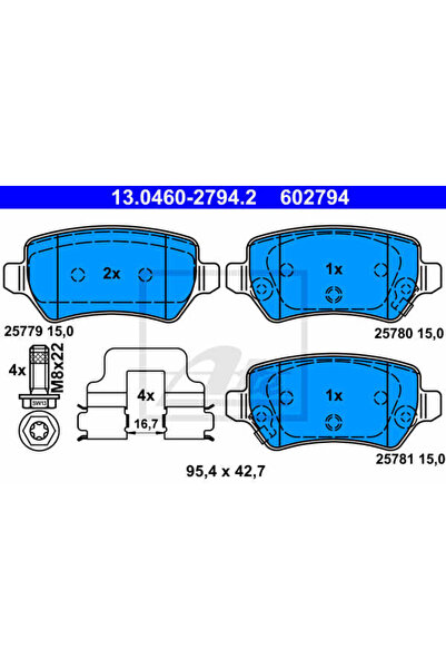 Ate Σετ τακάκια φρένων, δισκόφρενο 13.0460-2794.2