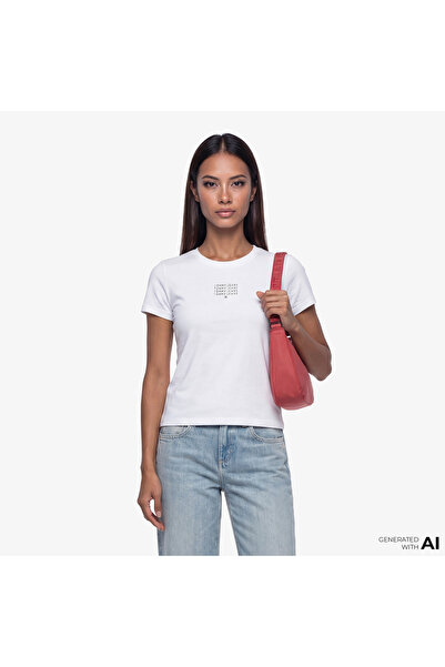 Tommy Hilfiger Linear Kadın Beyaz T-Shirt