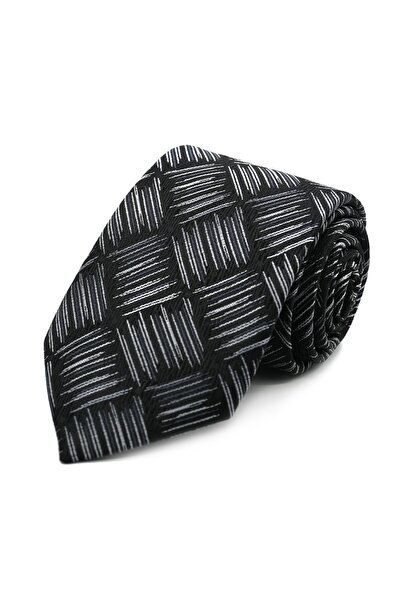 Sade Kravat Black Gray White Plaid Pack Tie 33209 Black