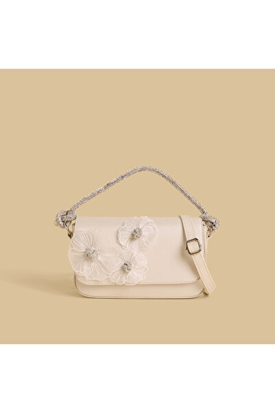 Generic Floral Embellished Evening Bag with Detachable Strap
