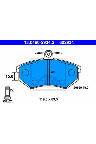 Ate Σετ τακάκια φρένων, δισκόφρενο 13.0460-2934.2