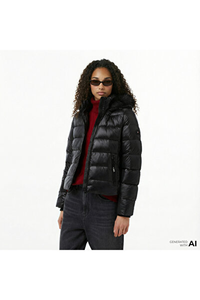 Tommy Hilfiger Gloss Down Slim Kadın Siyah Puffer Mont