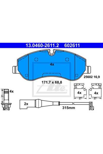 Ate Σετ τακάκια φρένων, δισκόφρενο 13.0460-2611.2