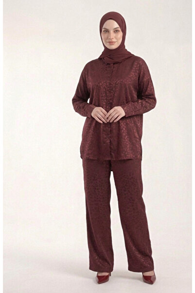MAİMODA Modest Satin Textured Shirt Pants Premium Set/Modest Satin Textured P...