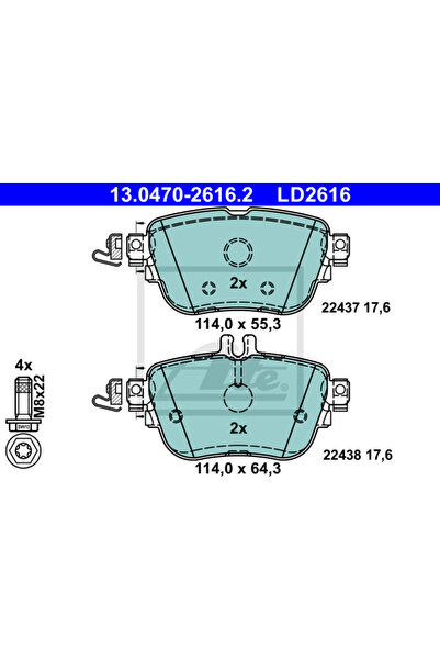 Ate Σετ τακάκια φρένων, δισκόφρενο 13.0470-2616.2