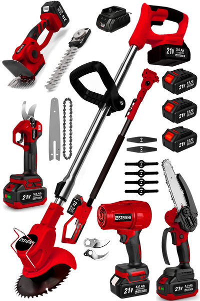 STEİNER Şarjlı Hava Üfleme + Çim Biçme + Dal Budama Makas + Testere + Çit Bud...