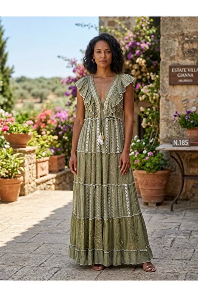 Rabiossa Women's Olive Branch Bohemian Dress