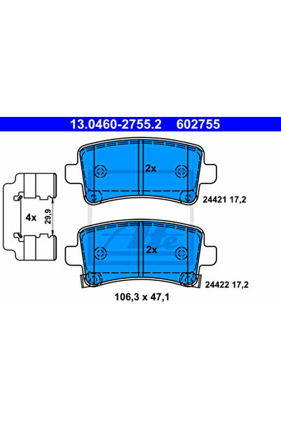 Ate Σετ τακάκια φρένων, δισκόφρενο 13.0460-2755.2