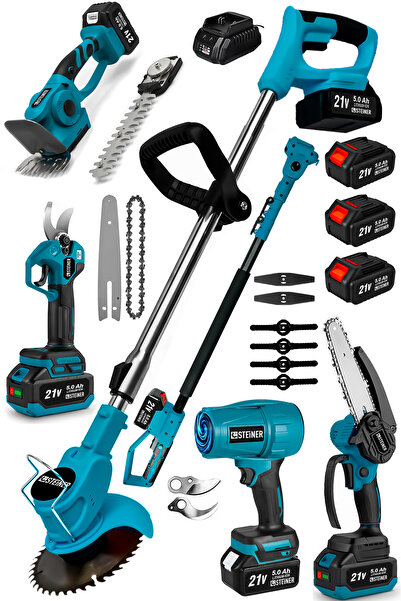 STEİNER Şarjlı Hava Üfleme + Çim Biçme + Dal Budama Makas + Testere + Çit Bud...