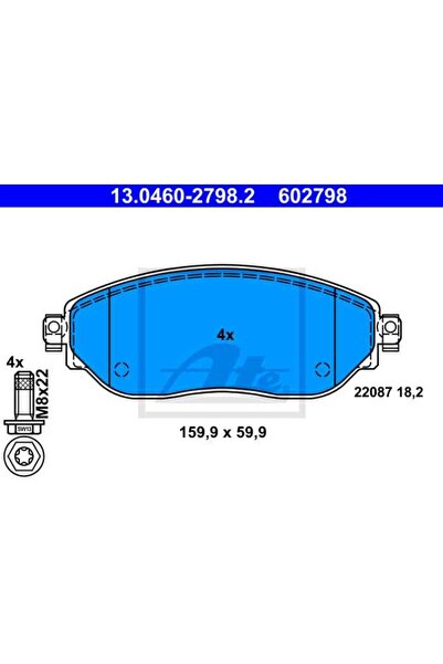 Ate Σετ τακάκια φρένων, δισκόφρενο 13.0460-2798.2
