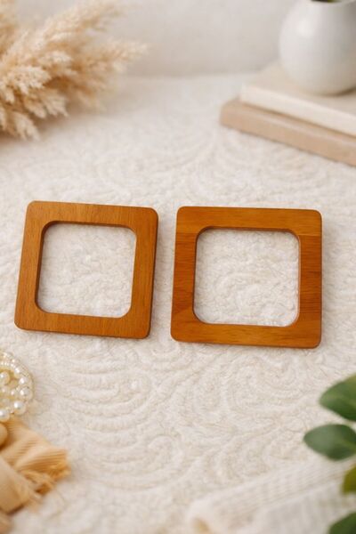 iğne izi 12X12 cm Wooden Square Bag Handle – Natural Wooden Ring for Knitting...