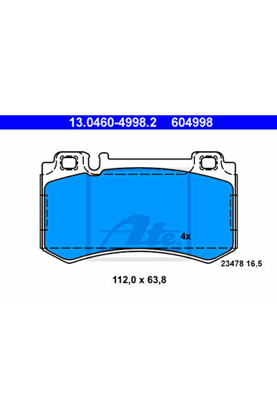 Ate Σετ τακάκια φρένων, δισκόφρενο 13.0460-4998.2
