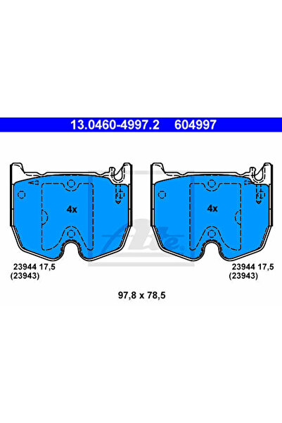 Ate Σετ τακάκια φρένων, δισκόφρενο 13.0460-4997.2 Mercedes-Benz Cls/E-Class/E...