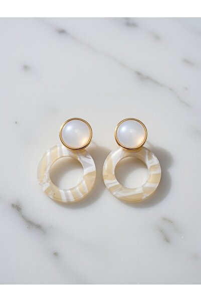 ahsenaksesuar2025 Beige Color Pearlescent Patterned Ring Model Pearl Bulk Ear...