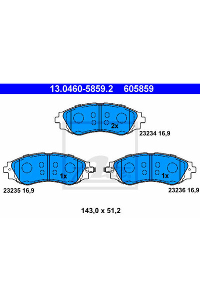 Ate Σετ τακάκια φρένων, δισκόφρενο 13.0460-5859.2