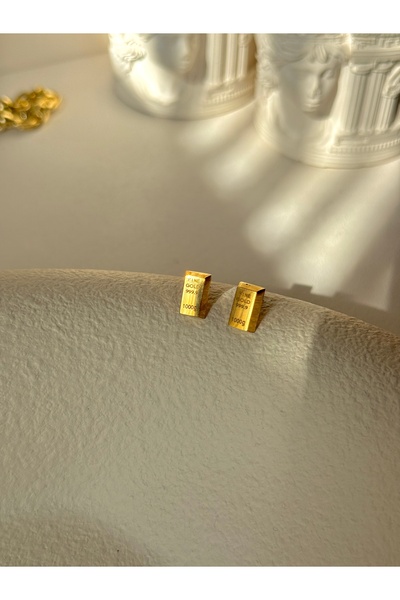 YOUES JEWELRY 316l Çelik Külçe Altın Renk Mini Küpe