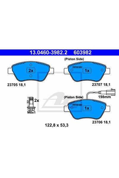 Ate Σετ τακάκια φρένων, δισκόφρενο 13.0460-3982.2