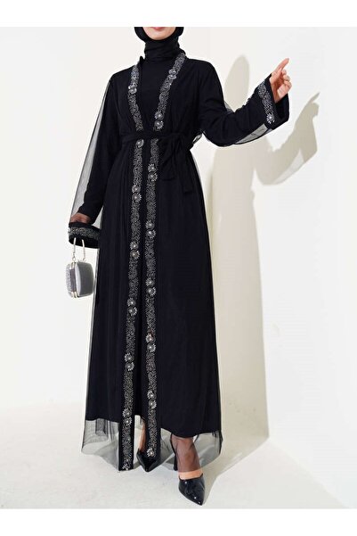 Lavanta Tekstil Belted Abaya with Stones