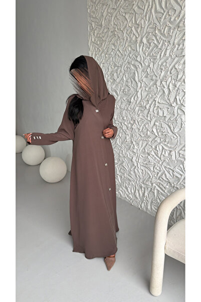 OZA Crystal Button Abaya Set with Veil – Elegant Mocha Luxury Abaya