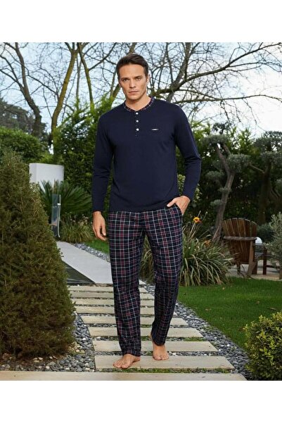 Pijamoni Men's Standard Fit Cotton Button Collar Long Sleeve Spring Pajama Se...