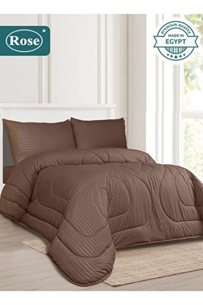 Rose طقم لحاف فندقي مخطط من الألياف الدقيقة، 4 قطع، يناسب سريرًا مفرد مقاس 12...