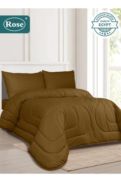 Rose طقم لحاف فندقي مخطط من الألياف الدقيقة، 4 قطع، يناسب سريرًا مفرد مقاس 12...