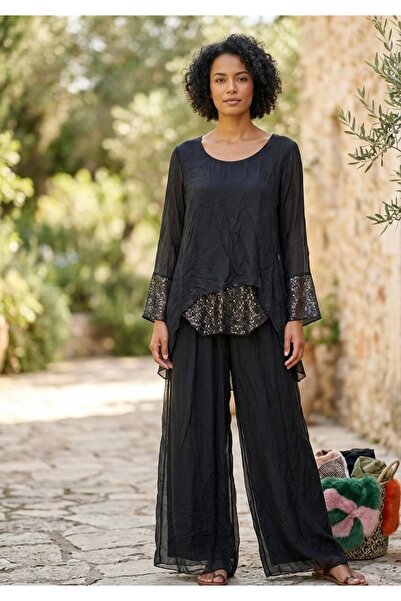 Rabiossa Women's Blouse Pants Silk Set