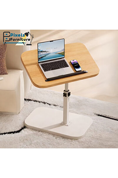 PixelsFurniture طاولة جانبية فاخرة من بكسل الأثاث, بسطح خشبي دوّار 360° وقواع...