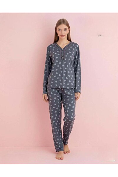 PİJAMERRY Γυναικεία Μπαμπού Ανοιξιάτικη Σετ Πιτζάμες Δαντέλα με Μακρυμάνικο Γ...