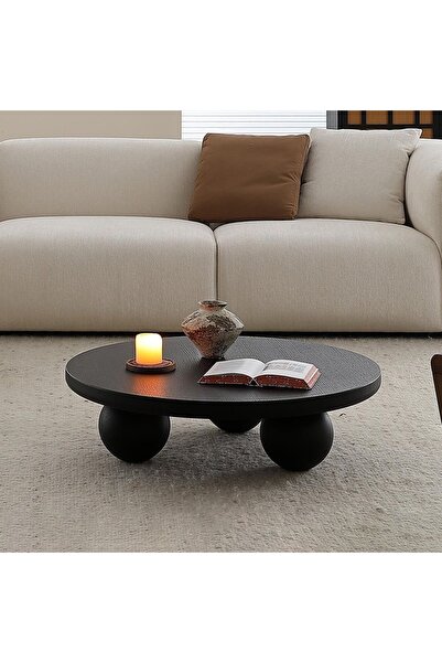 Trihome Masif Ahşap Modern Tasarım Yuvarlak Orta Sehpa – Top Ayaklı Alçak Seh...