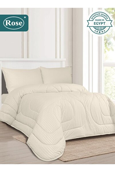 Rose طقم لحاف فندقي مخطط من الألياف الدقيقة، 4 قطع، يناسب سريرًا مفرد مقاس 12...