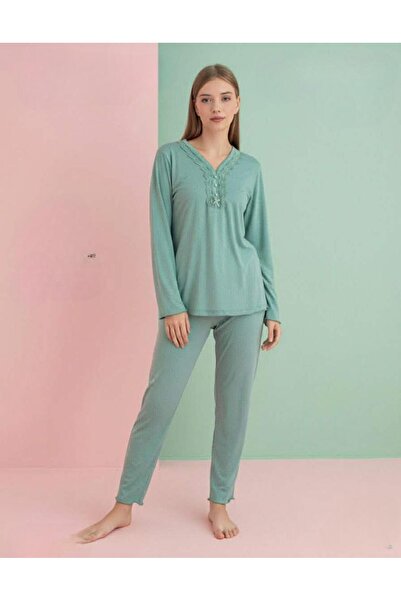 PİJAMERRY Women's Bamboo Spring Lace Lapel Long-Sleeve Thin Sleepwear Lounge ...