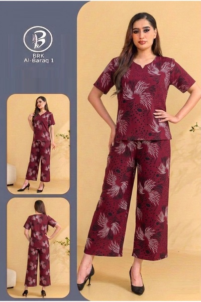 BRK Two-piece soft Cotton nightgown set in bright colors