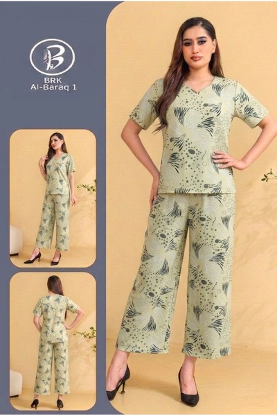 BRK Two-piece soft Cotton nightgown set in bright colors