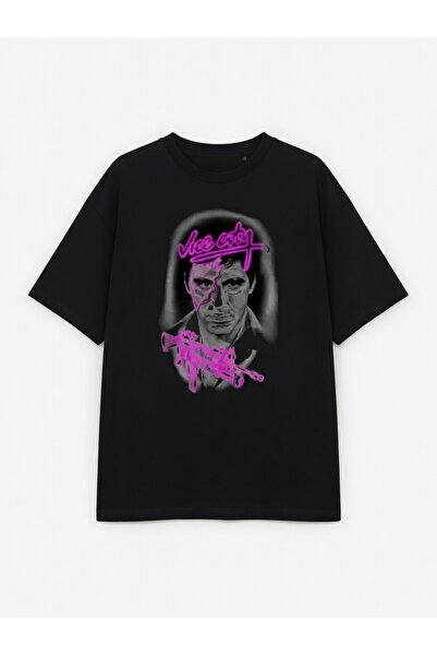 COMVİCHO Tony Montana Vice City Printed Black T-Shirt