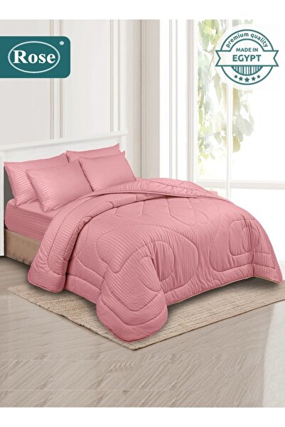 Rose Microfiber Hotel Stripe Comforter Set 6 Pcs, Fits 200x200 cm King Size B...