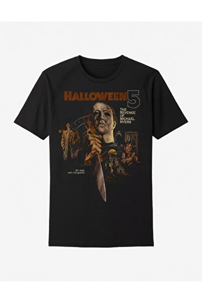 COMVİCHO Halloween 5 Printed Black T-Shirt
