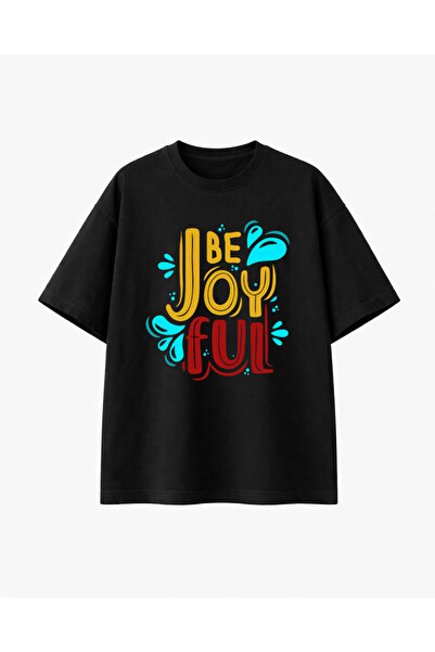 COMVİCHO Be Joy Ful Printed Black T-Shirt
