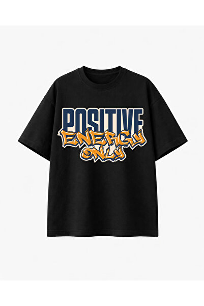 COMVİCHO Positive Energy Printed Black T-Shirt