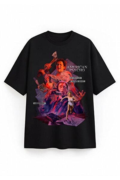 COMVİCHO تي شيرت أمريكان سايكو مطبوع أسود
