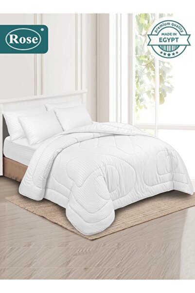 Rose طقم لحاف فندقي مخطط من الألياف الدقيقة، 6 قطع، يناسب سرير مقاس كينغ 200×...