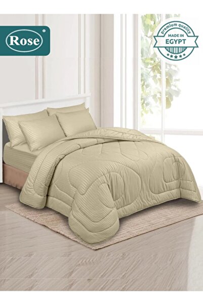 Rose Microfiber Hotel Stripe Comforter Set 6 Pcs, Fits 200x200 cm King Size B...
