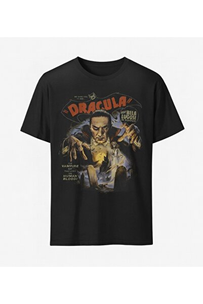 COMVİCHO Dracula Baskılı Siyah Tişört