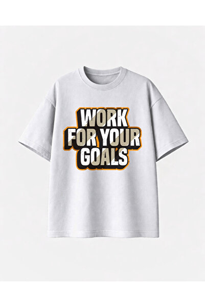 COMVİCHO Work for Your Goals Printed White Tshirt