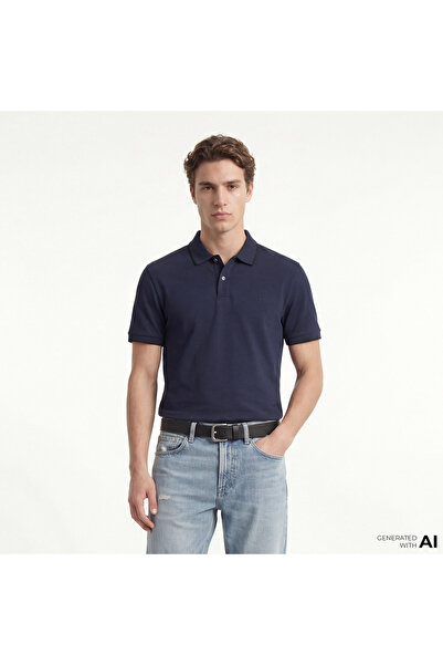 Calvin Klein Refined Pique Tipped Classic Erkek Mavi Polo