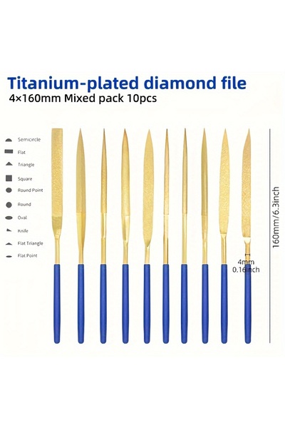 Choice1 10Pcs 4-160mm mixed 1Set Titanium-Plated Diamond File Set High Freque...