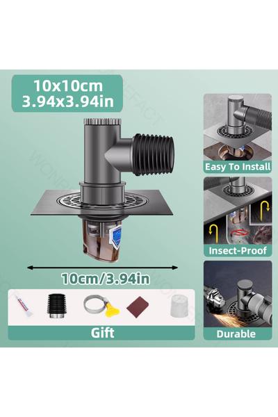 choice2 10x10cm-Drain Tee Large Square Bathroom Floor Drain with Hair Catcher...