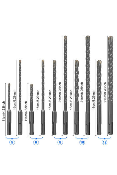 Choice مجموعة من 10 قطع من رؤوس مثقاب المطرقة SDS Plus، مقاسات من 5 مم إلى 12...