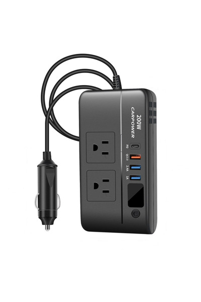 Choice محول طاقة للسيارة أسود اللون بقدرة 200 واط، يحول التيار المستمر من 12 ...